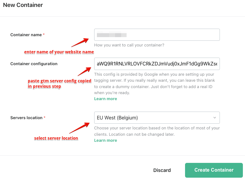 sgtm container settings